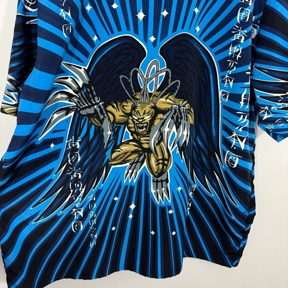 R2 Randy River Y2K Graphic Shirt XL Demon Angel Anime Vibe Button Up Blue NWOT - Picture 7 of 9